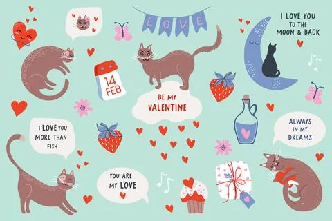 Romantic cards with cats Stock Illustration
