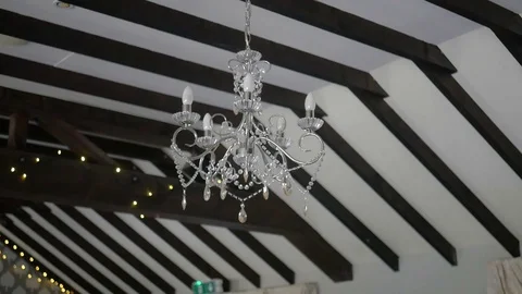 Romantic Ceiling Design And Chandelier At A Wedding Celebration - tilted Video stock 128177616