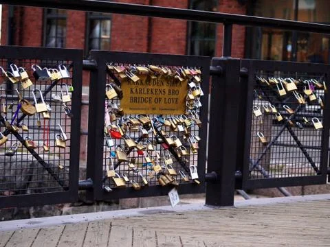 Romantic chain lock bridge Stock Photos