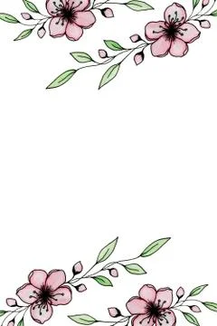 Romantic cherry blossom border with copy space Stock Illustration