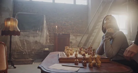 Romantic Chess Game Between a Couple in a Warm Vintage Atmosphere 스톡 동영상 299547043