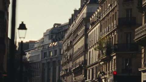 Romantic City Trip Concept Super 8 Film Style Of Paris Street With Buildings Stock Footage 330095354