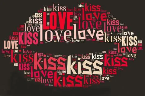 Romantic cloud word in lips shape, on dark grey Stock Illustration