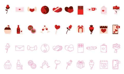 Romantic colored icon set. Vector Ilustração Stock