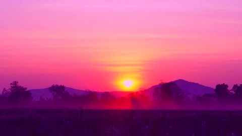 Romantic colorful sunset, Sun go down. Stock Footage