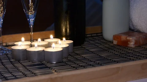 Romantic composition with two glasses for wine and candles. St.Valentine’s Day b 動画素材 101759691