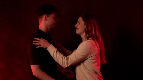 Romantic Connection And Intimacy, Young Couple Holding Hands And Looking At Each Stock Footage 335184085