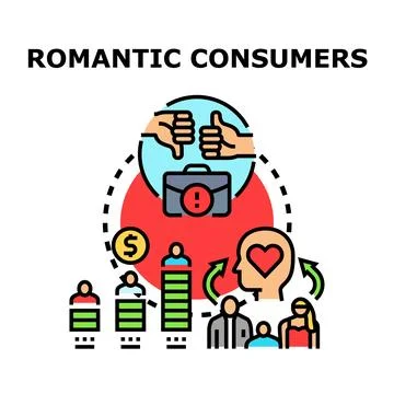 Romantic consumers evaluating brand loyalty and customer satisfaction Stock Illustration