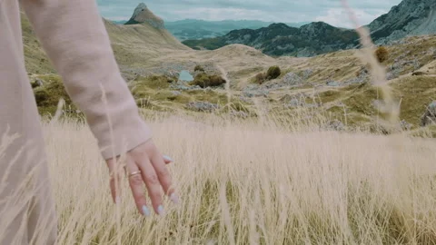 Romantic couple back view walking in autumn mountains of Durmitor Stock Footage 131003116