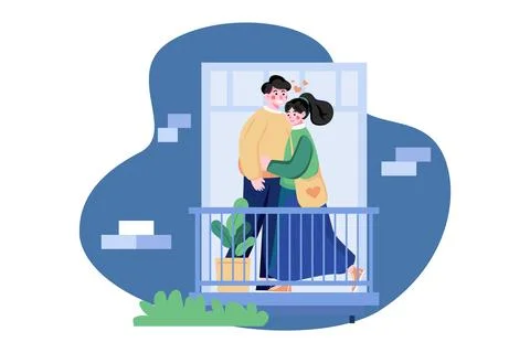 Romantic couple on the balcony Stock Illustration