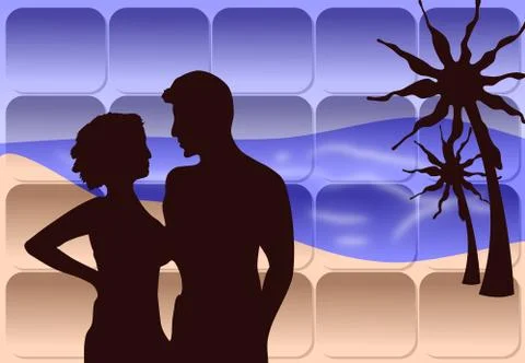 A Romantic Couple on the Beach Stock Illustration