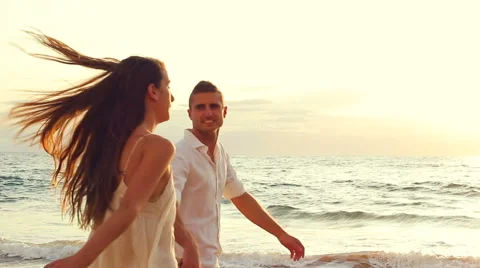 Romantic Couple Beach Walk Stock Footage 52553302
