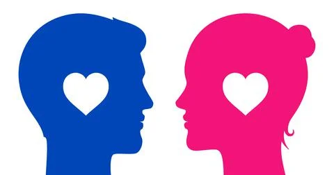 Romantic couple concept vector illustration. Man and woman with heart icons Ilustração Stock