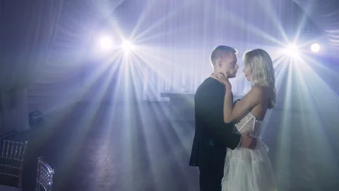 Romantic couple dancing first wedding dance at reception Stock Footage 302905200