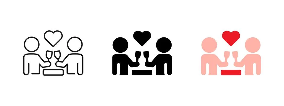 Romantic couple dinner icon. Vector symbol of love, dating and Valentines D.. Stock Illustration