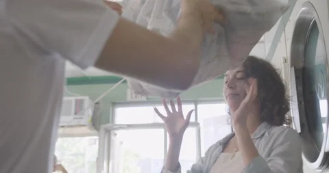 Romantic Couple Do Laundry Together 6 Stock Footage 94406280