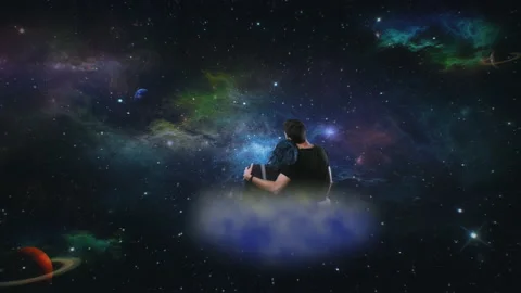 Romantic Couple Floating Cloud Space Surreal Concept Stock-Footage 205864962
