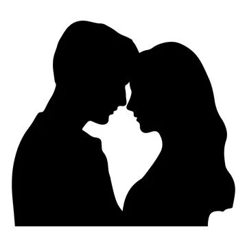 Romantic Couple Forehead Touch Silhouette Stock Illustration