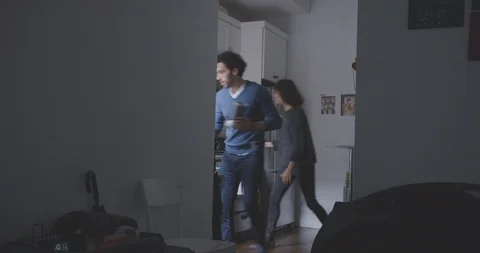 Romantic Couple Get Ready To Leave the House Stock Footage 94447063