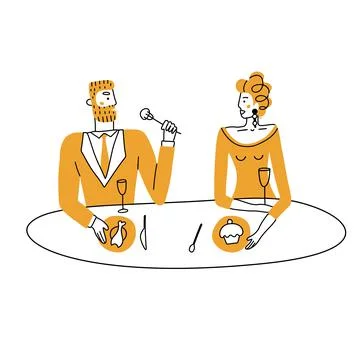 Romantic couple having dinner at the restaurant on valentine day. Couple dating Stock Illustration