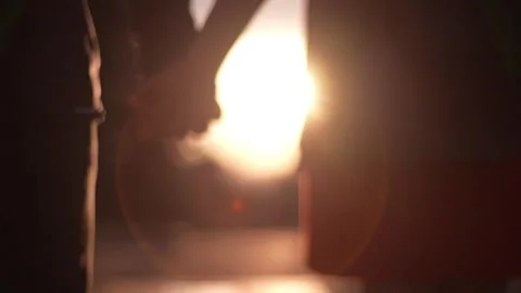 Romantic Couple Holding Hands in Sunset Silhouette Stock Footage 314303589
