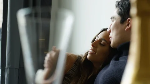Romantic couple interact with each other at home Vídeos de archivo 111967700