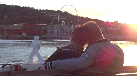 Romantic couple looking at sunset Stock-Footage 35625450