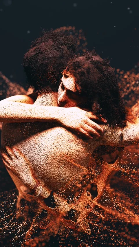 Romantic couple made of particles dissolving in a hug Stock Footage 341470097