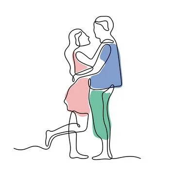 Romantic couple one line vector illustration Stock Illustration