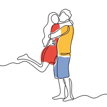Romantic couple one line vector illustration Stock Illustration