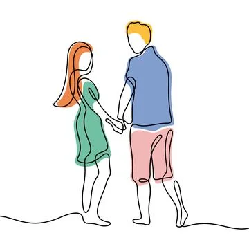Romantic couple one line vector illustration Stock Illustration