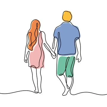 Romantic couple one line vector illustration Stock Illustration
