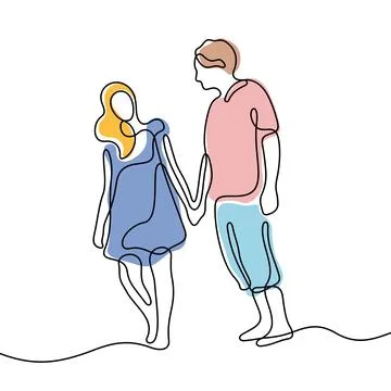 Romantic couple one line vector illustration Stock Illustration