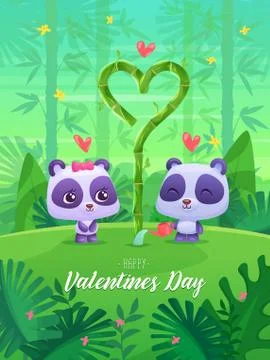 Romantic couple panda. Vector cute illustration Stock Illustration