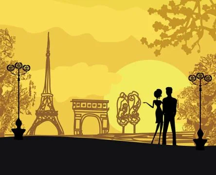 Romantic couple in paris Stock-Illustration