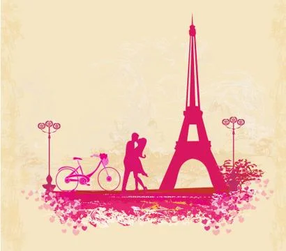 Romantic couple in Paris Stock Illustration