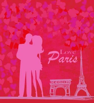 Romantic couple in Paris Stock Illustration