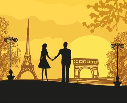 Romantic couple in Paris Stock Illustration