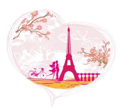 Romantic couple in Paris Stock Illustration