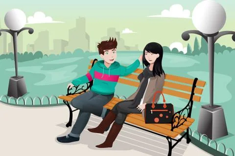 Romantic couple in a park Stock Illustration