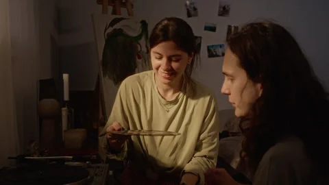 Romantic Couple Playing Vinyl Record on Turntable at Home Stock-Footage 345229716