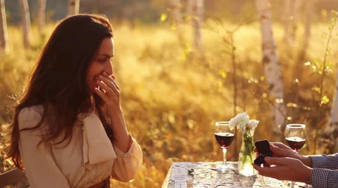 Romantic Couple Proposal in Forest at Sunset Stock Footage 32361295