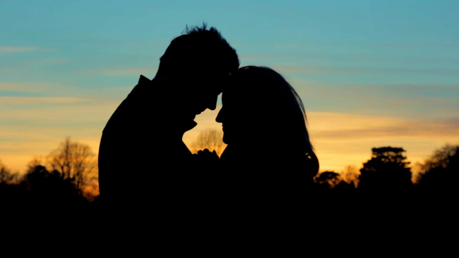 Silhouette Of Couple In Love Silhouette During Sunset Stock Photo, Picture  and Royalty Free Image. Image 156954590.