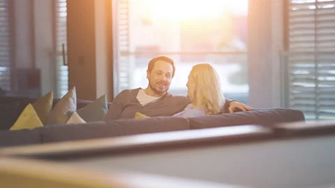 The romantic couple sitting and talking. slow motion Stock Footage 167734319