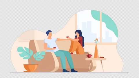 Romantic Couple Sitting at Sofa Alpha Channel Stock Footage 259194518