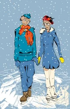 Romantic Couple Skating Illustrazione stock