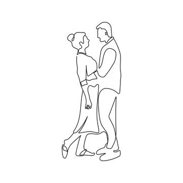 Romantic couple standing face to face.One line art Illustrazione stock