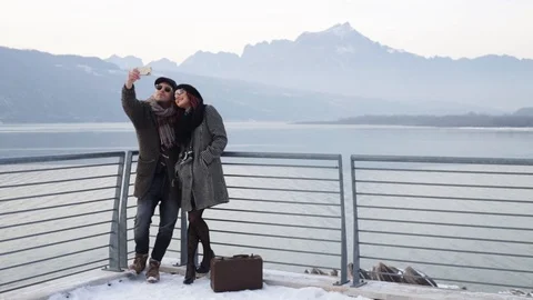 Romantic couple taking selfie Stock Footage 102258993
