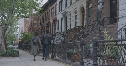Romantic Couple Walk Down Sidewalk Stock Footage 94446058