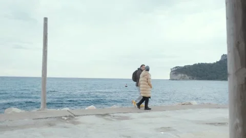 Romantic couple walking on beach Stock Footage 167348357